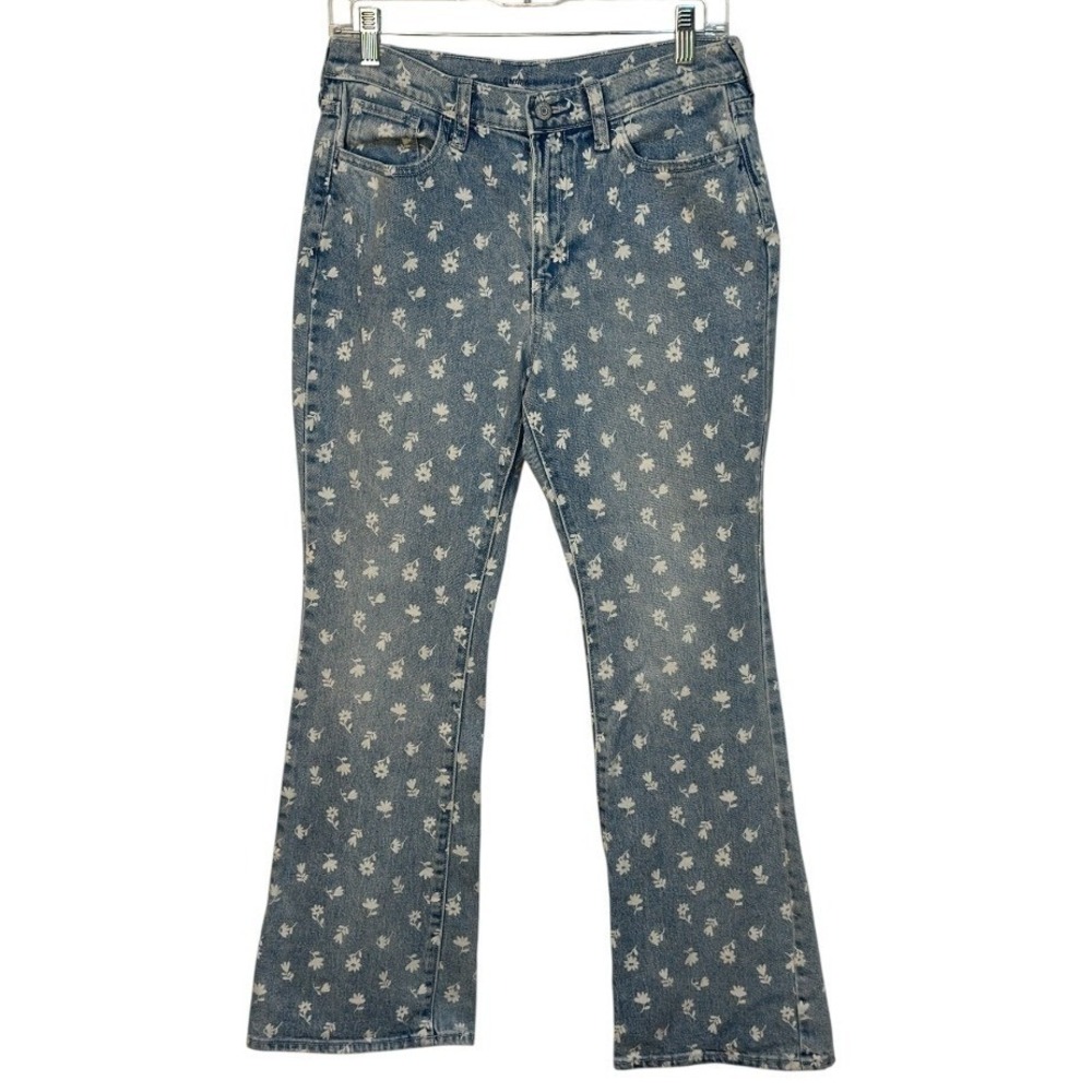 Old Navy Flare Jeans Girls Blue Floral Daisy High Rise Stretch Denim Retro Y2K18